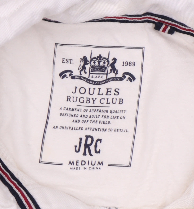 Joules Unisex Polo White M with Embroidered Rose