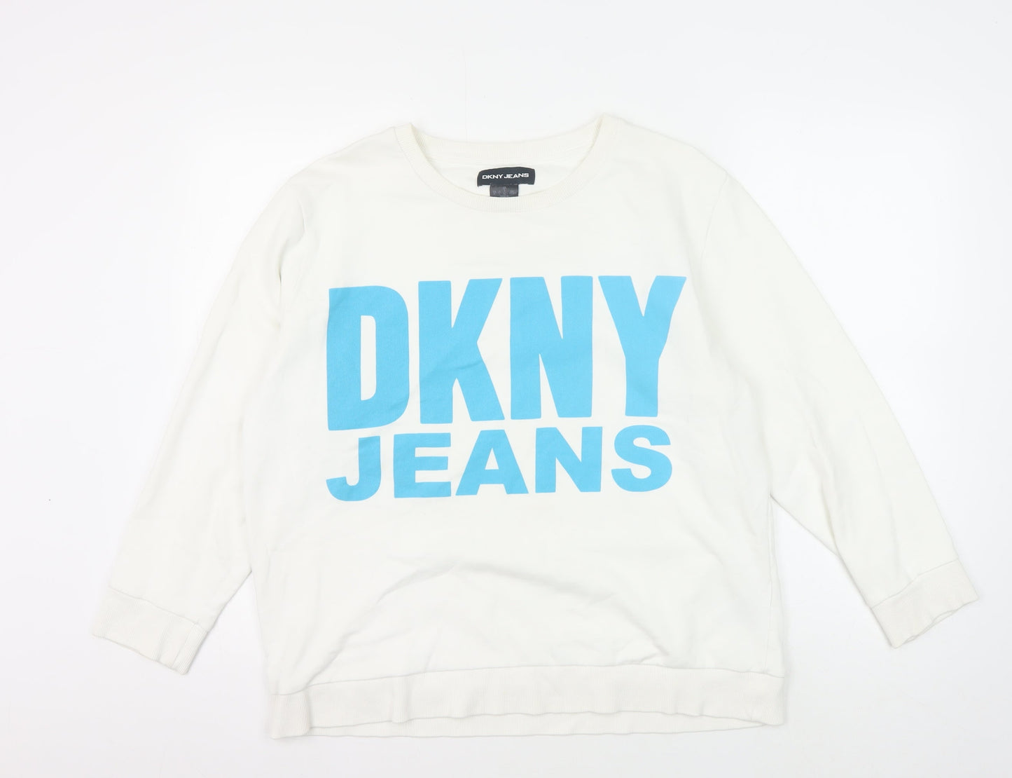 DKNY JEANS Unisex White Sweatshirt L Graphic Print