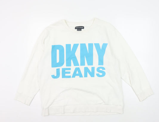 DKNY JEANS Unisex White Sweatshirt L Graphic Print