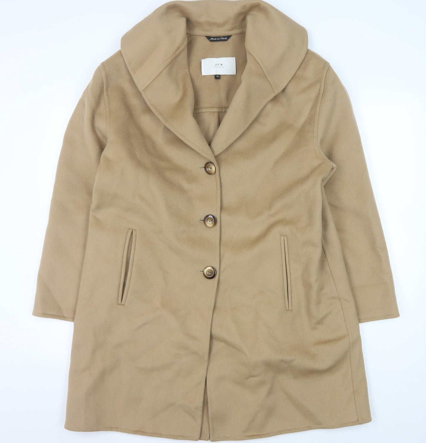 JFW Women's Beige Mid-Length Wool Overcoat Size 14