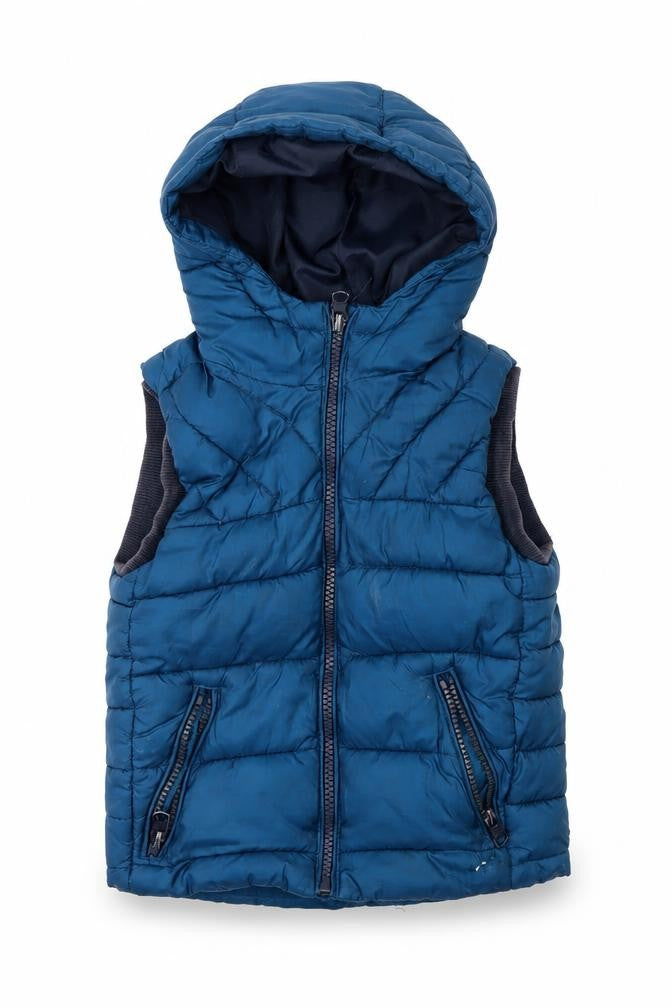 Zara Boys Blue Puffer Jacket 4 Years Hooded Sleeveless
