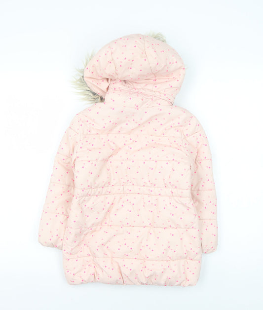 H&M Girls Pink Heart Puffer Jacket, Size 6, Winter Coat