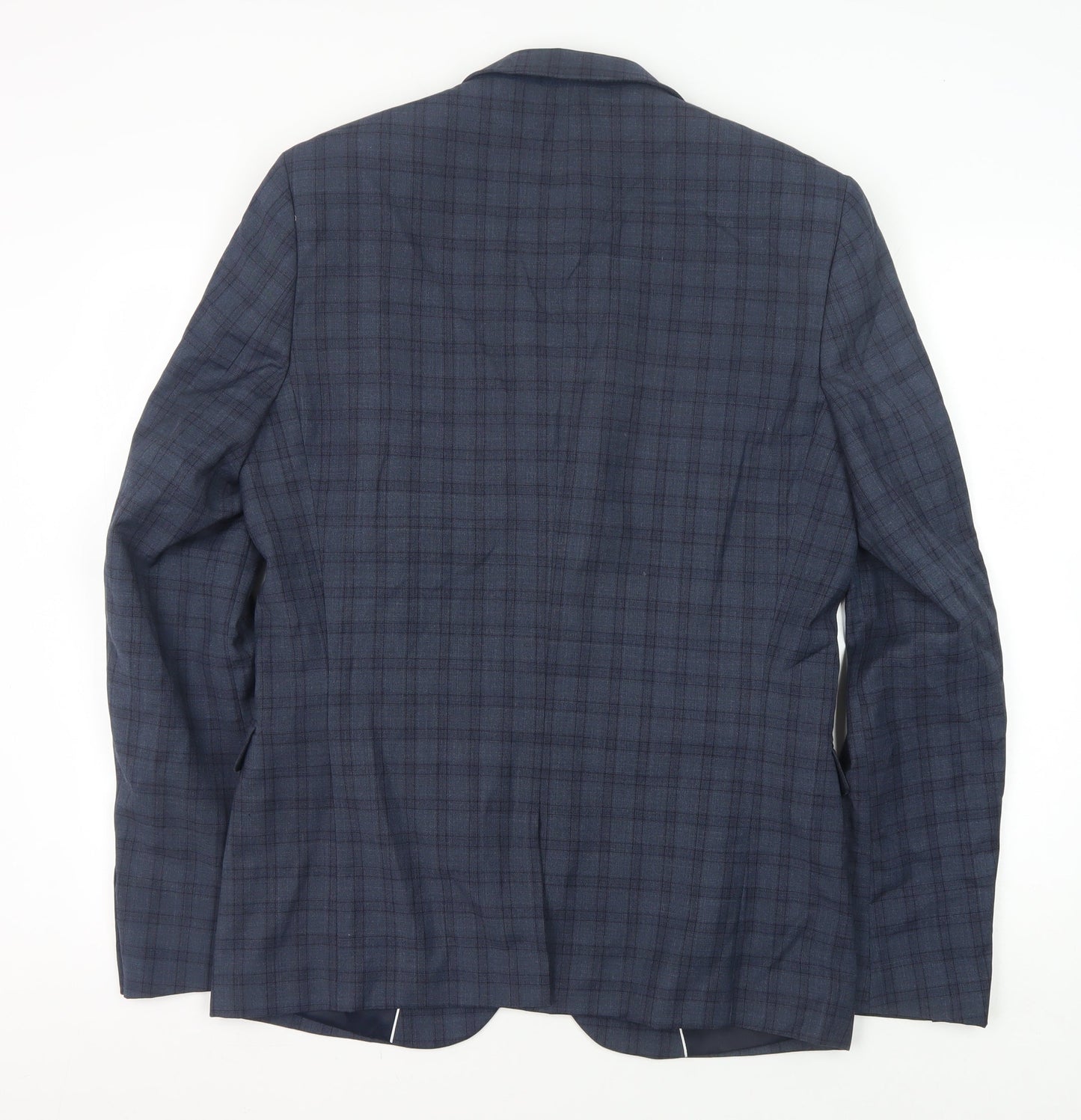 Next Men's Blue Plaid Wool Blazer, Size 40L Formal Wear
