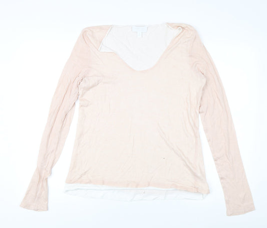 The White Company Women's Beige V-Neck T-Shirt, Size 10