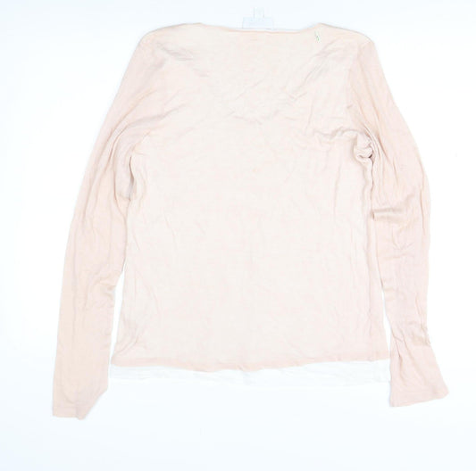 The White Company Women's Beige V-Neck T-Shirt, Size 10