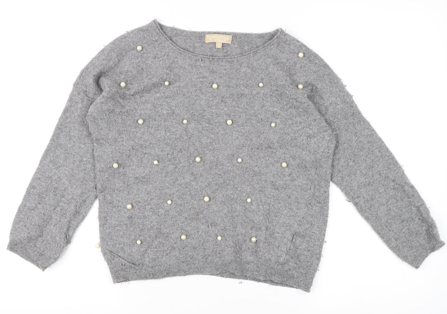Benedetta B. Grey Beaded Women's Pullover Jumper Large