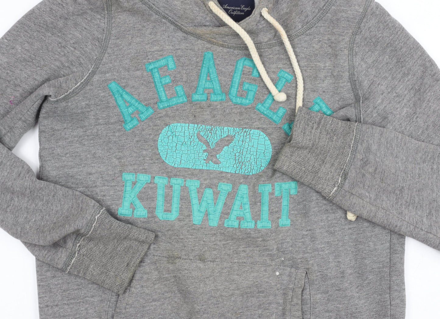 American Eagle Men's Grey Logo Hoodie M
