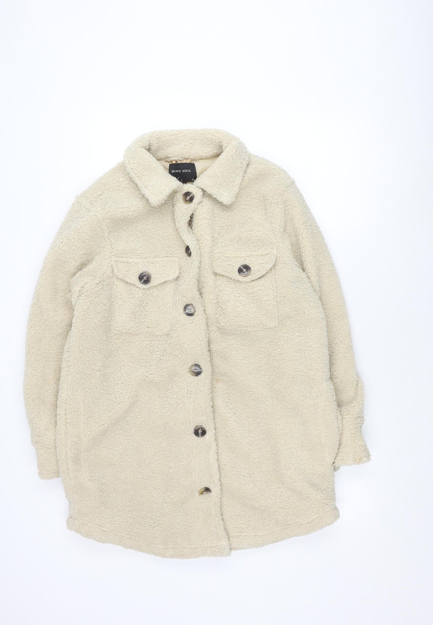 Brave Soul Women's Beige Long Sleeve Teddy Jacket XS
