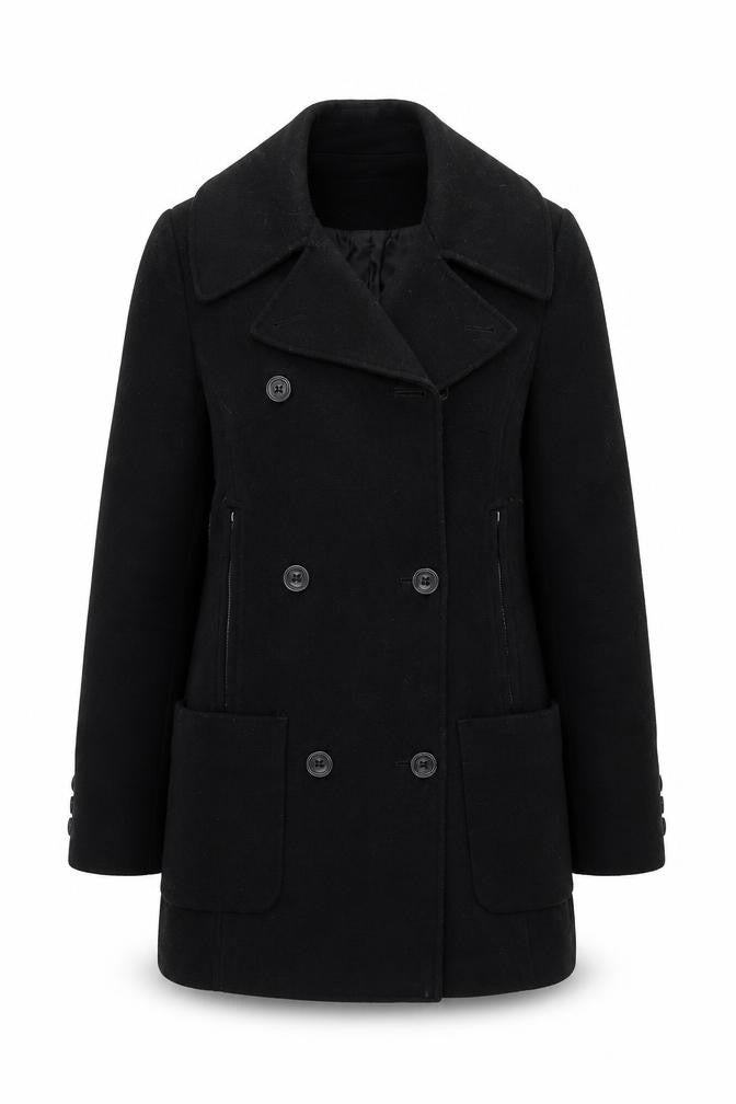 Womens UK Size 6 Regular Karen Millen Black Wool Blend Coat