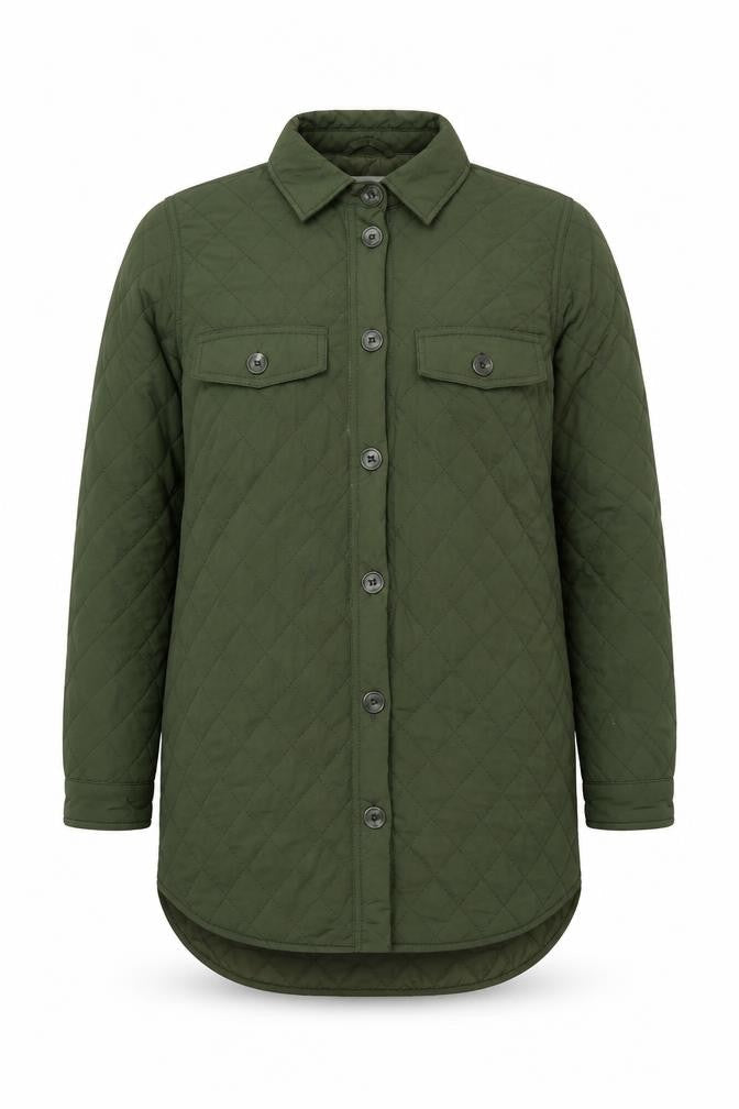 Front view of Object Women's Green Quilted Jacket, size 10, Casual
