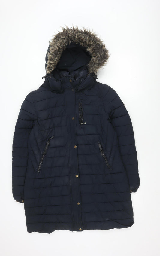 Superdry Women's Blue Puffer Jacket UK 14 Hooded