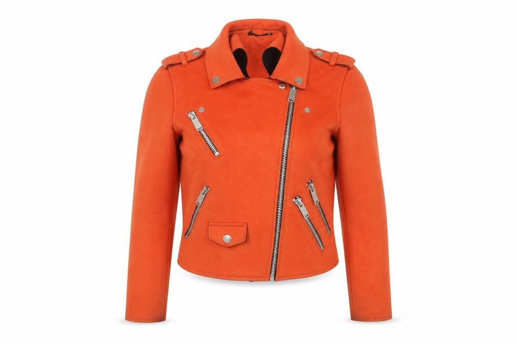 River Island Women's Orange Biker Jacket Size 6 Slim Fit