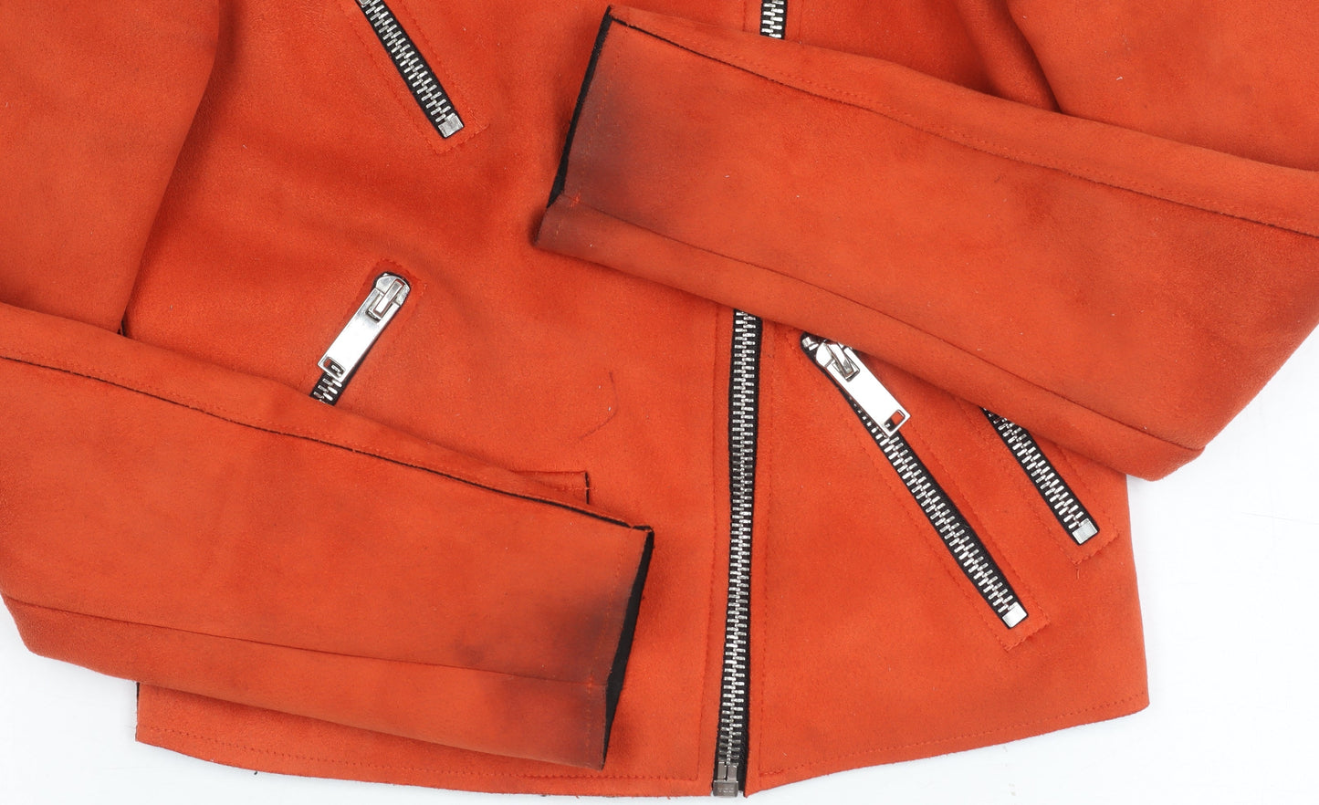 River Island Women's Orange Biker Jacket Size 6 Slim Fit