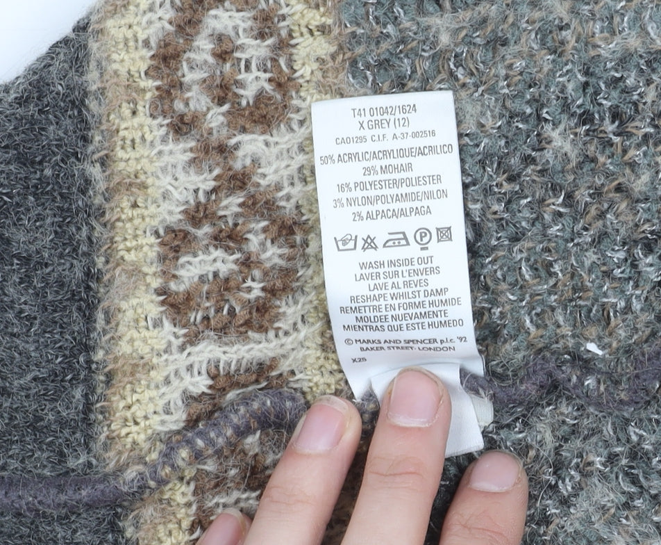 Marks and Spencer Women's Grey Geometric Coatigan, Size 12