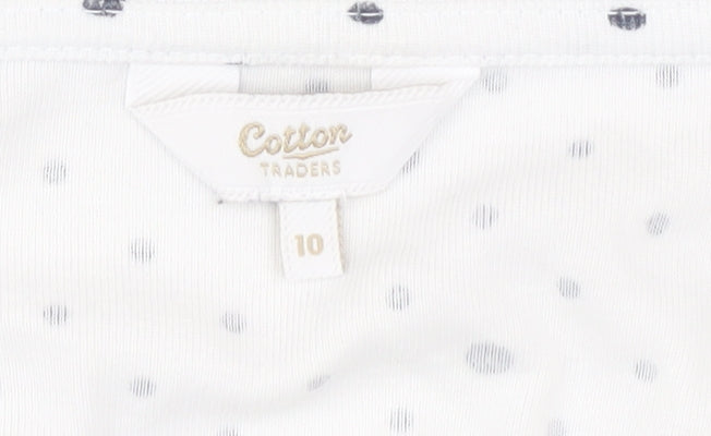 Cotton Traders Women's White Polka Dot T-Shirt Size 10