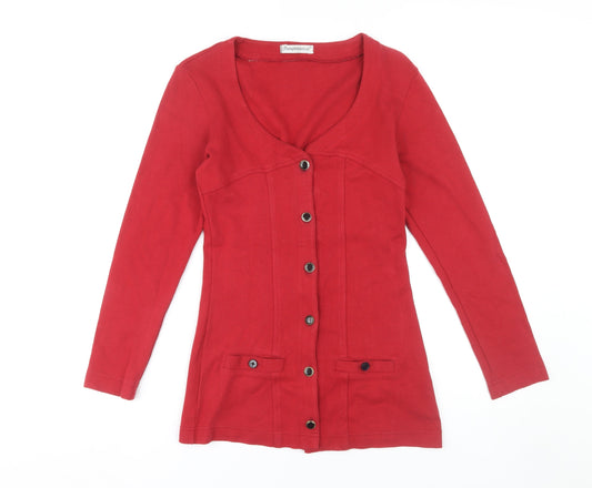 Pamplemousse Women's Red Button-Up Long Sleeve Top