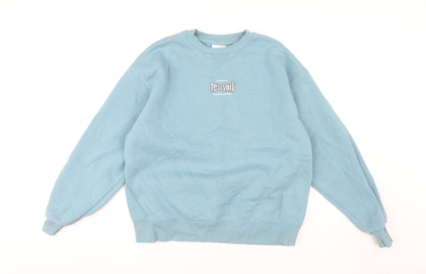 Pull & Bear Men's Blue Graphic Print Sweatshirt S