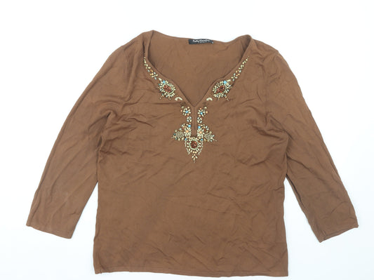 Betty Barclay Women's Brown Embroidered Blouse UK 16