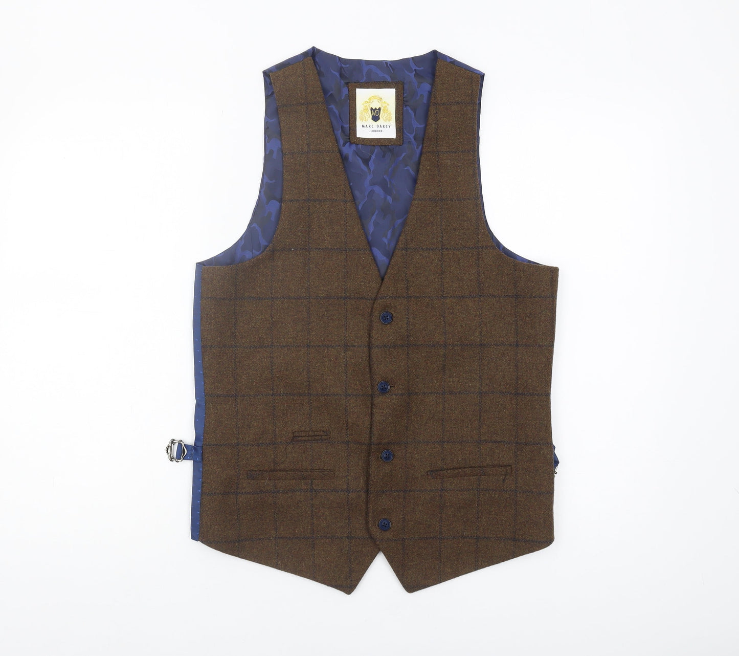 Marc Darcy Men's Brown Check Suit Waistcoat Size 36R