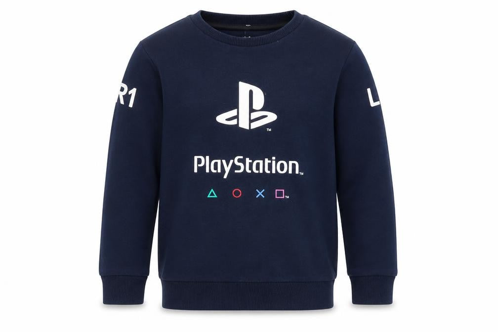 Front view of Fashion UK boys’ blue playstation logo sweatshirt 7-8 years