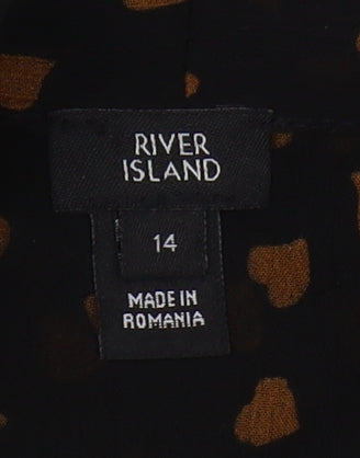 River Island Women's Black Size 14 Animal Print Blouse