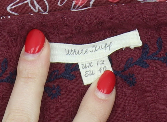 White Stuff Women's Red Dragonflies V-Neck Dress UK 12