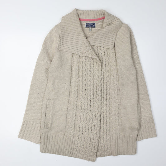 Joules Women's Beige Cardigan S Cable-Knit Wool Blend
