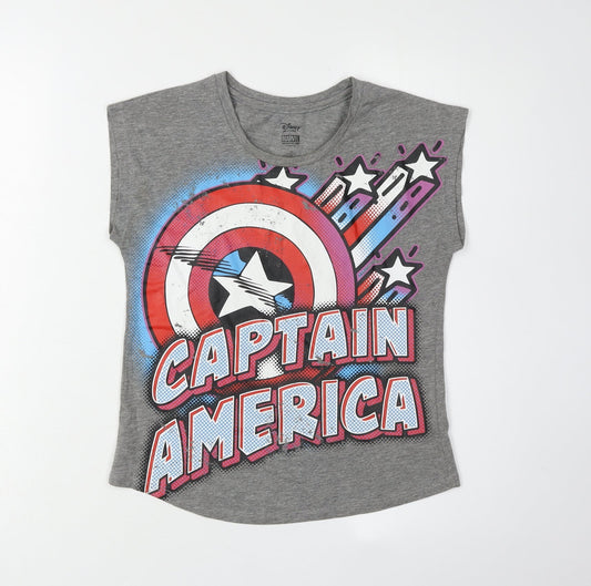 Disney Girls Grey Captain America Sleeveless T-Shirt 7-8 Years