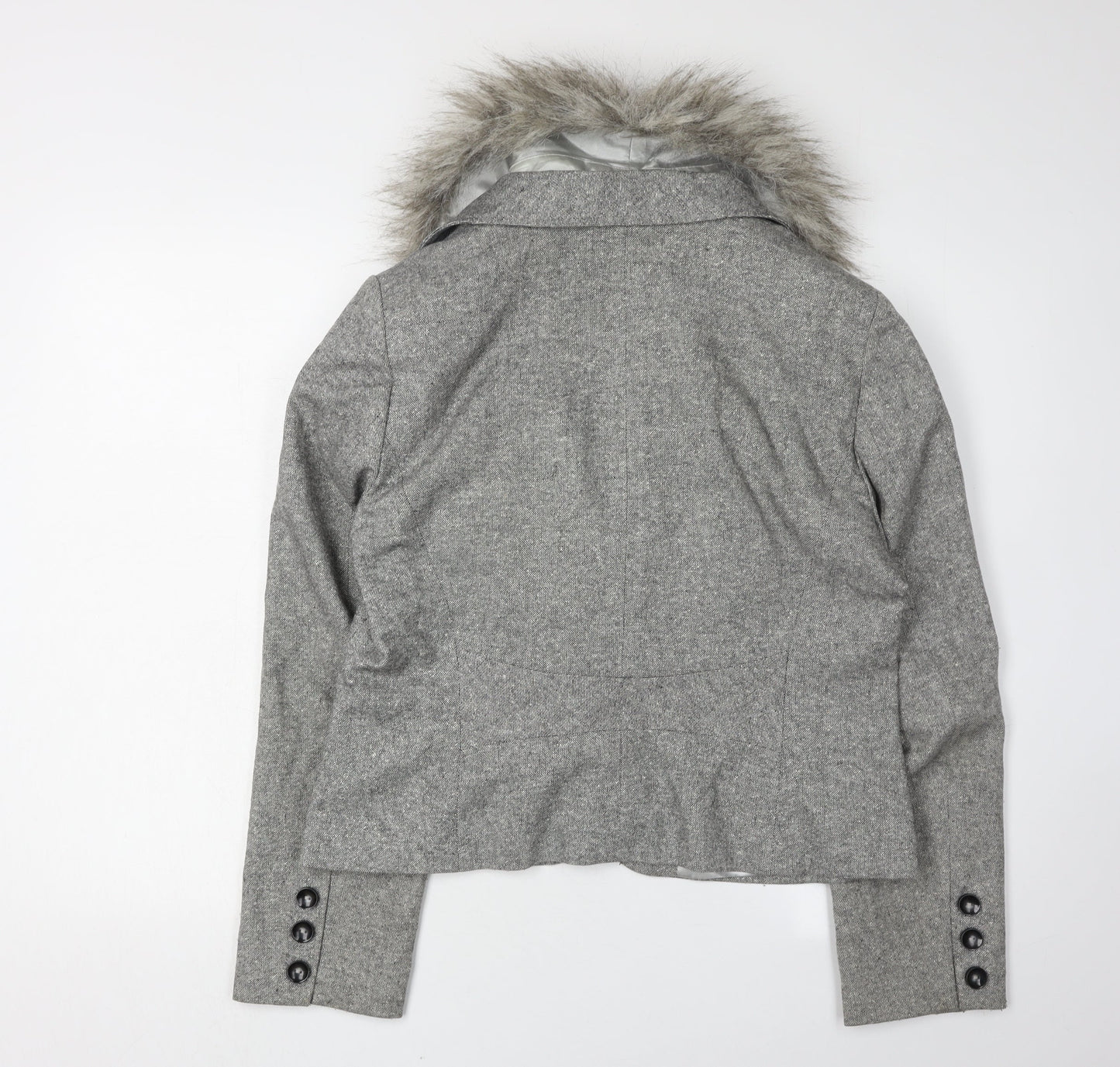 Planet Women's Grey Fur Trim Tweed Jacket Size 14
