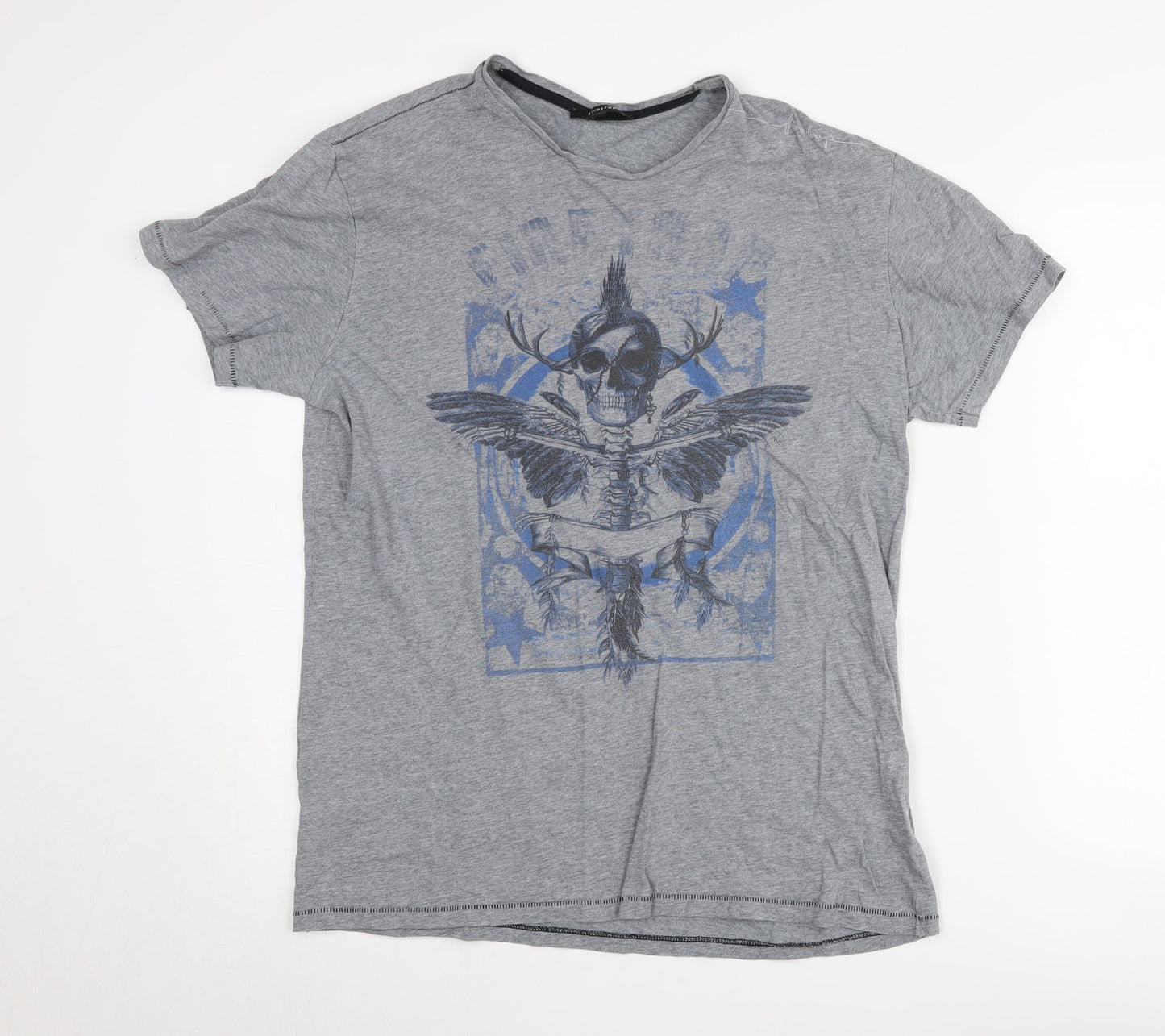 Firetrap Men's Grey Skull Graphic Print T-Shirt L
