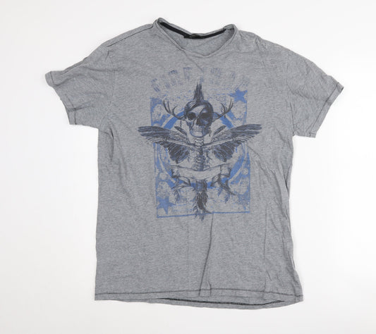 Firetrap Men's Grey Skull Graphic Print T-Shirt L