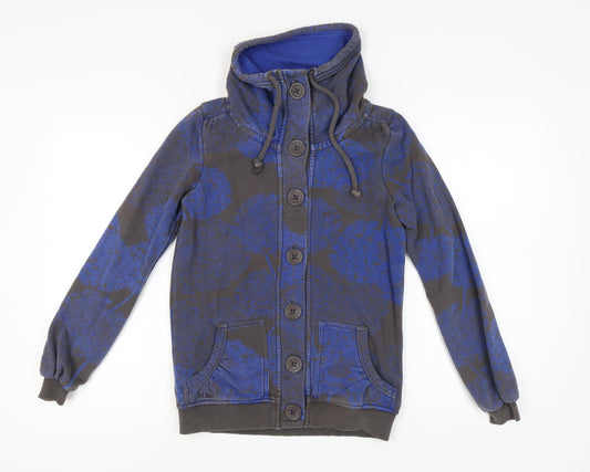 Fat Face Women's Blue Floral Button Hoodie Size 8