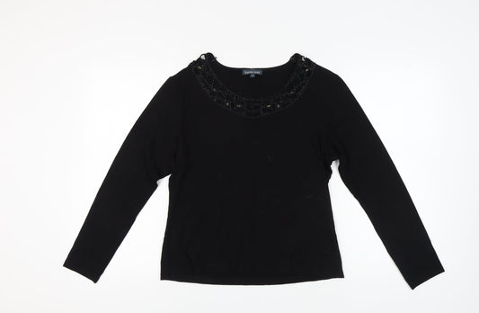 Karen Scott Women's Black Beaded Long Sleeve Top
