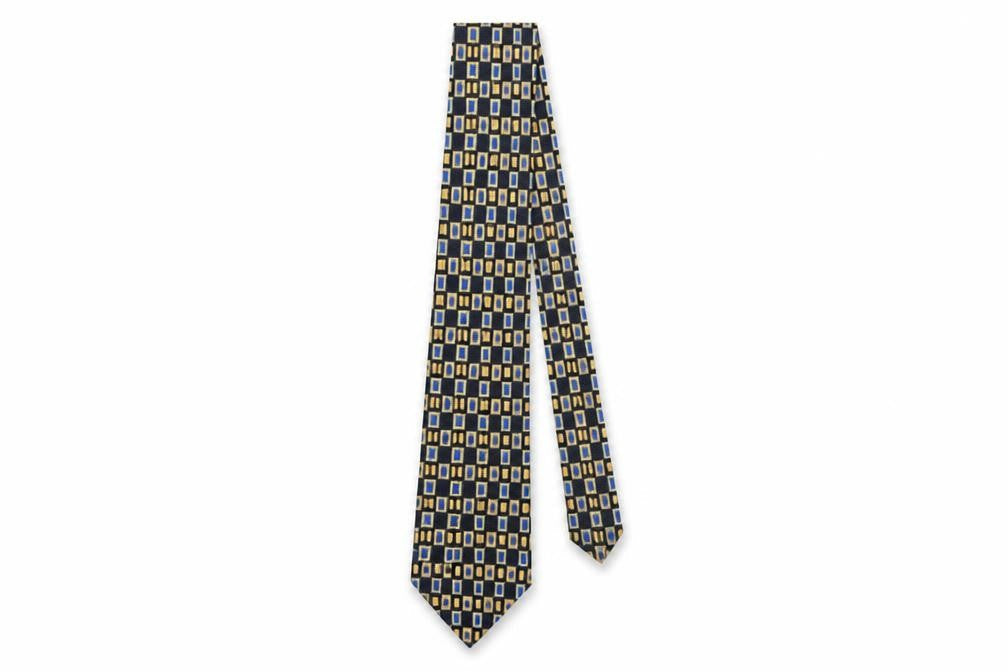 Cezan Men's Blue Gold Geometric Silk Tie
