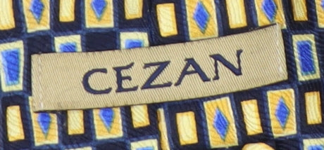 Cezan Men's Blue Gold Geometric Silk Tie