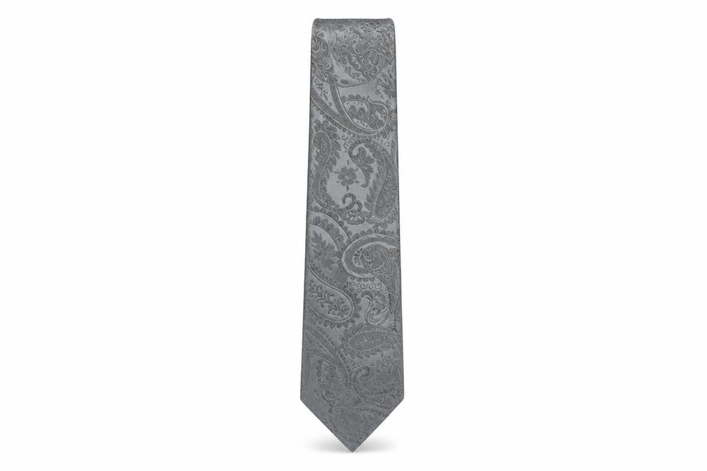 HISDERN Men's Grey Paisley Tie 100% Polyester One Size