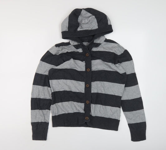 Kangol Women's Grey Stripe Cardigan Hoodie, Size 12
