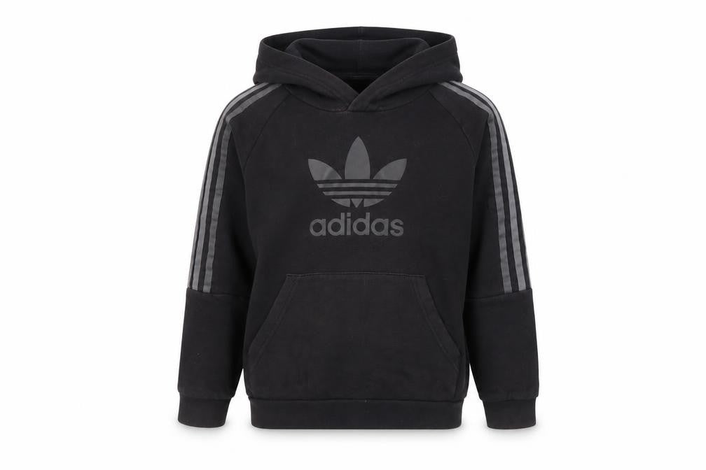 Front view of Adidas boys’ black pullover hoodie 10y casual sports graphic