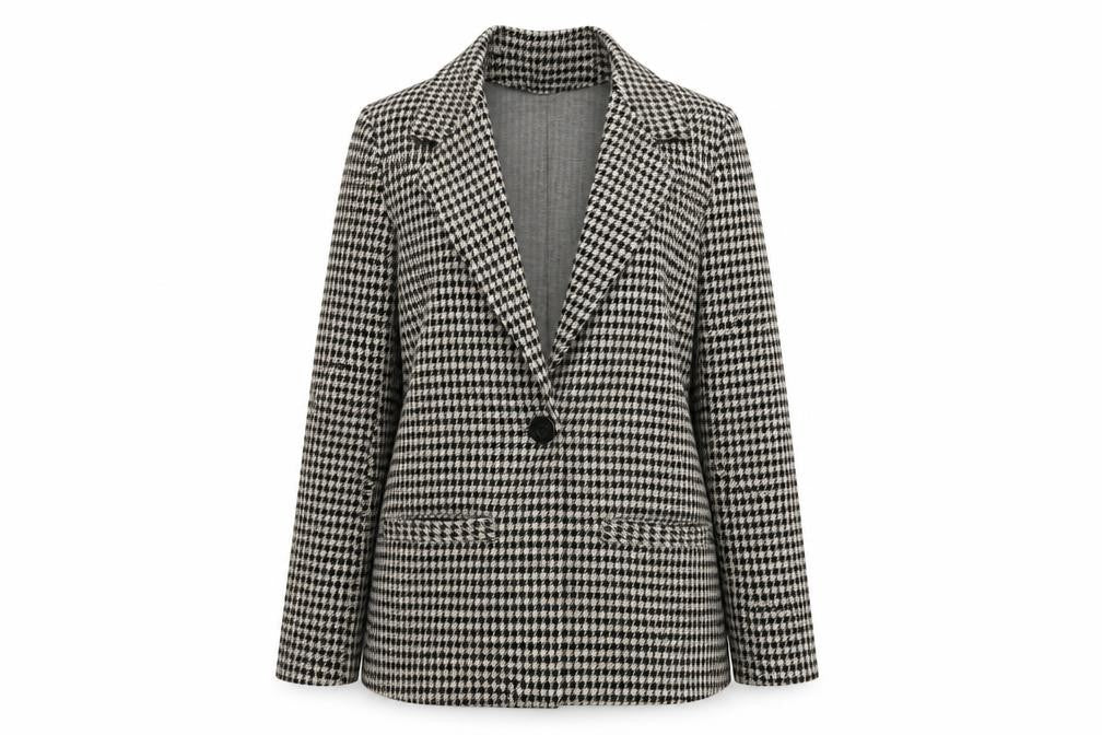 Front view of Jacqueline de Yong Women's Black Herringbone Blazer XS