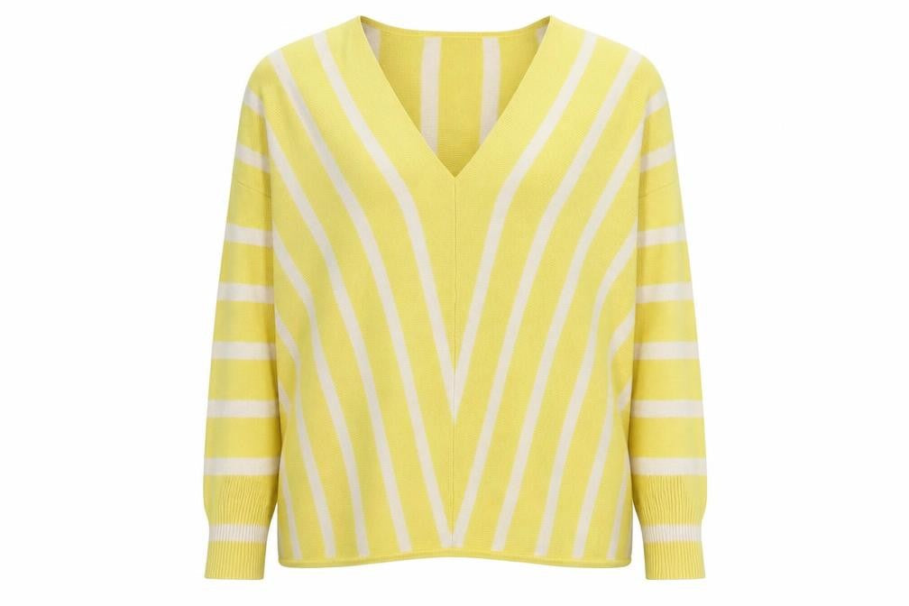 Front view of Only Women’s Yellow V-Neck Striped jumper