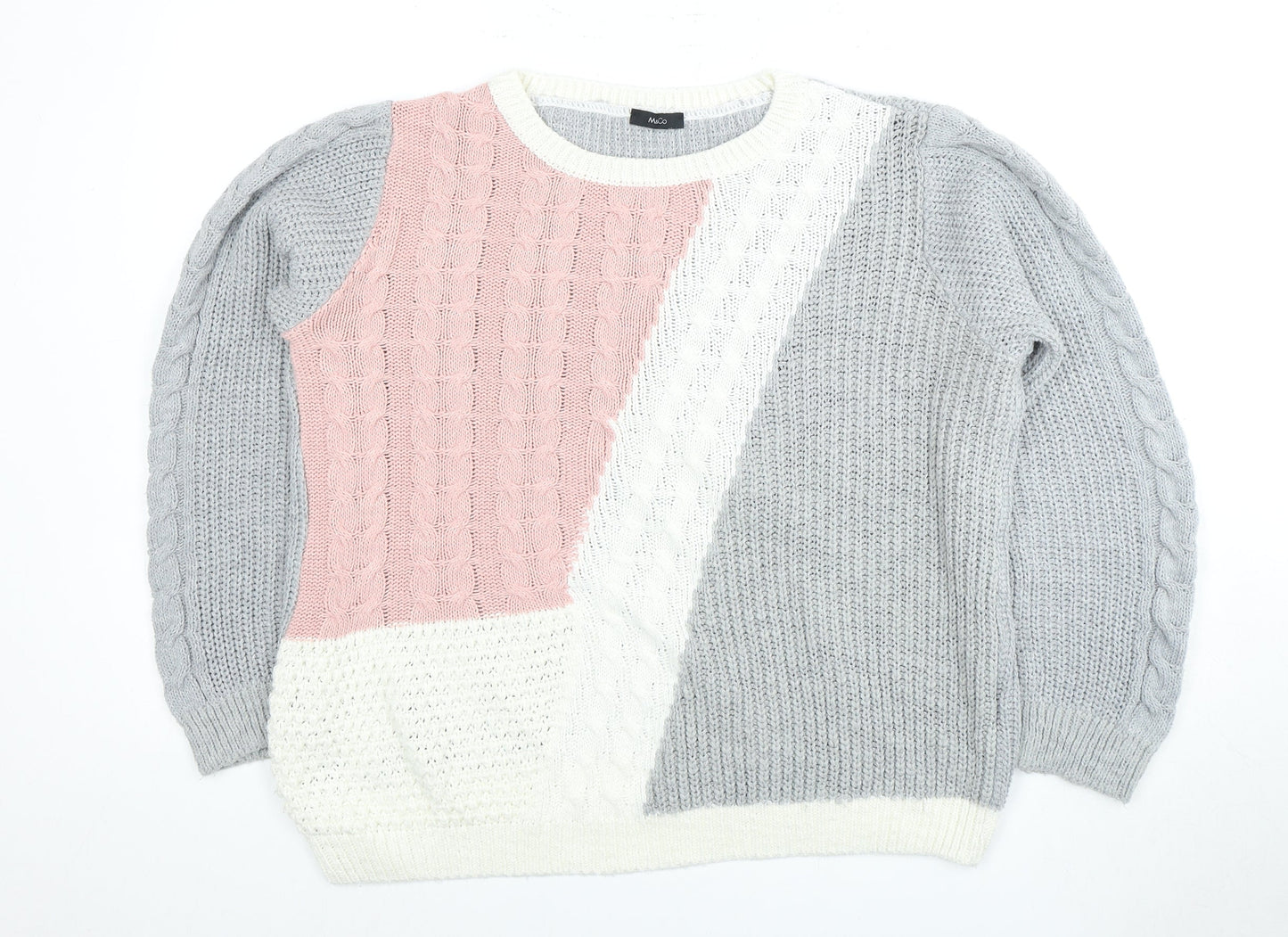 M&Co Women's Grey Cable-Knit Pullover Jumper Size 16