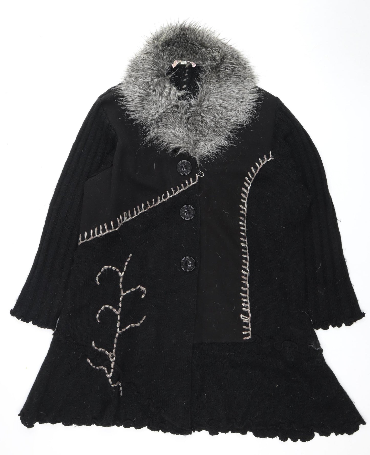 Joe Browns Women's Black Acrylic Cape 14 with Fur Trim