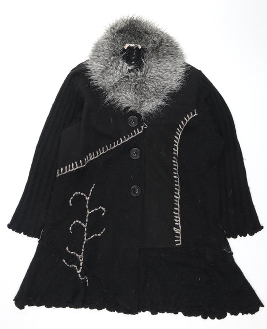 Joe Browns Women's Black Acrylic Cape 14 with Fur Trim