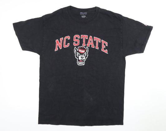 Champion Men's Black College T-Shirt Size L with Logo