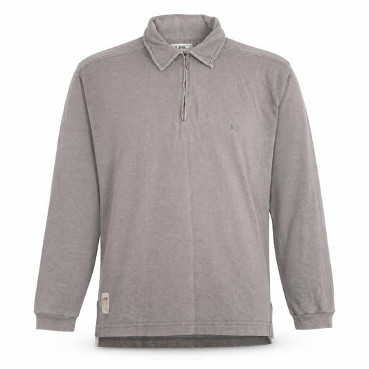 Lee Men's Grey Long Sleeve Polo Shirt Size L