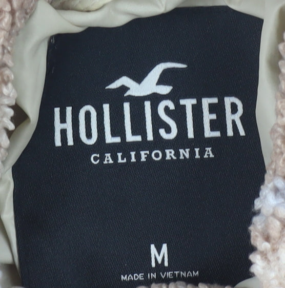Hollister Men's Beige Plaid Faux Fur Button Jacket M