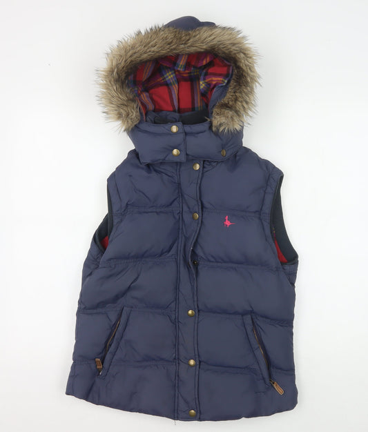 Jack Wills Women's Blue Puffer Waistcoat with Hood