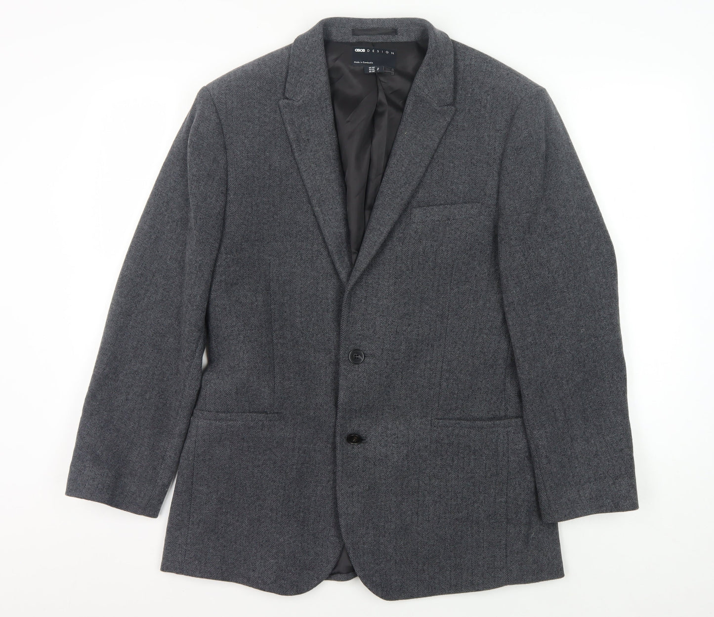 ASOS DESIGN Men's Grey Blazer 38 Regular Herringbone
