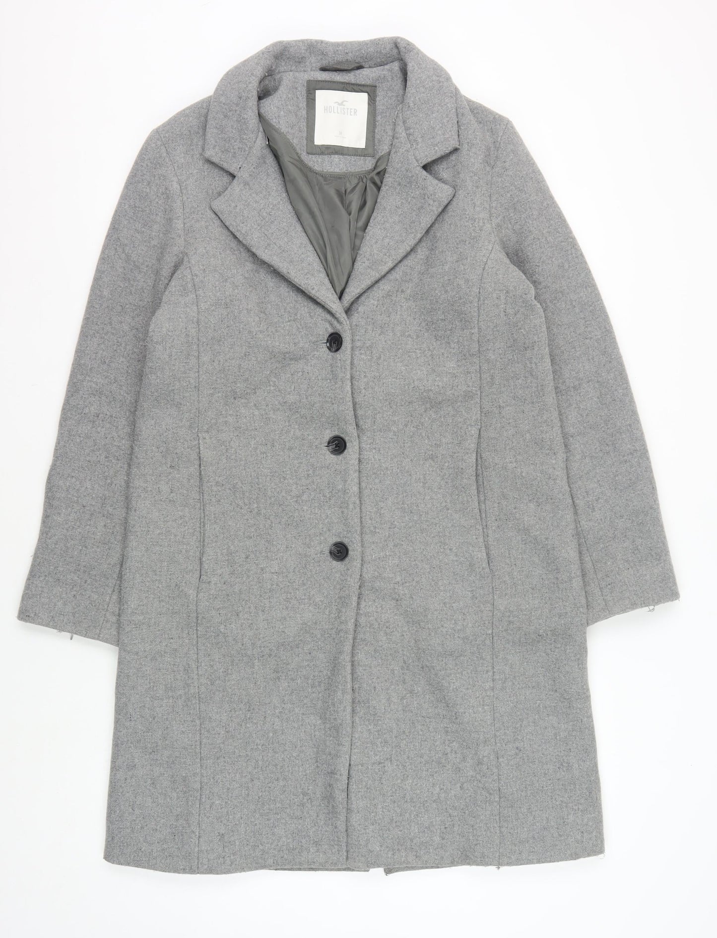 Hollister Men's Grey Overcoat M - Wool Blend Classic Style