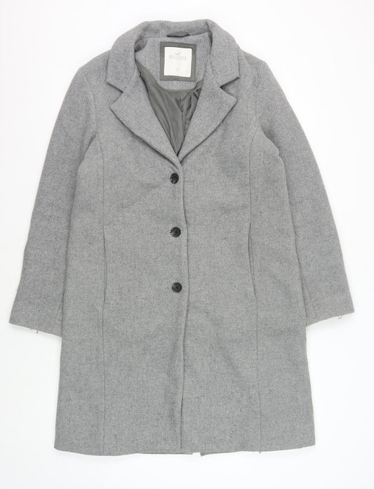 Hollister Men's Grey Overcoat M - Wool Blend Classic Style